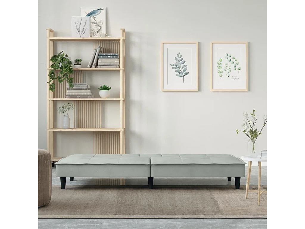 Canapé convertible avec porte-gobelets gris clair velours KFE6348