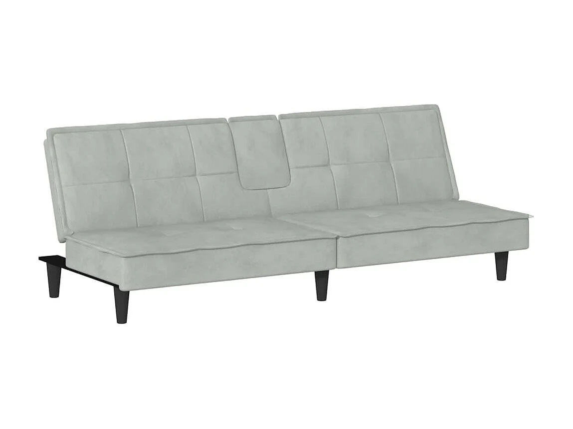 Canapé convertible avec porte-gobelets gris clair velours KFE6348