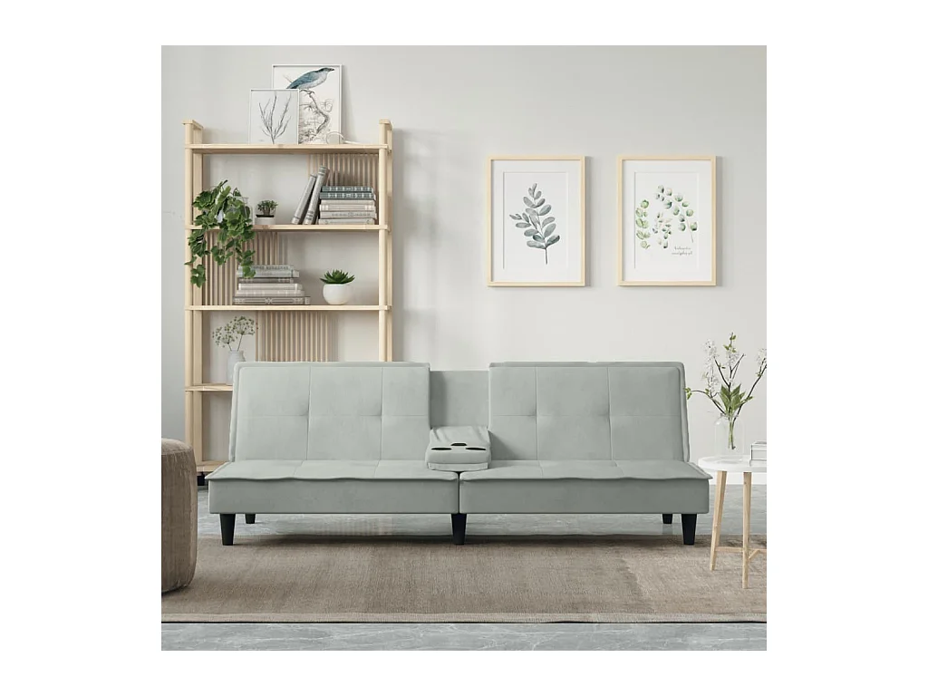 Canapé convertible avec porte-gobelets gris clair velours KFE6348