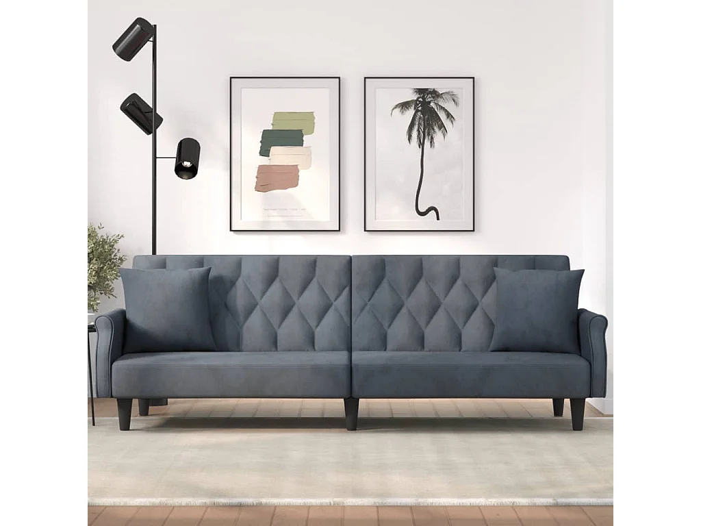 Canapé convertible avec accoudoirs gris foncé velours KFE7634