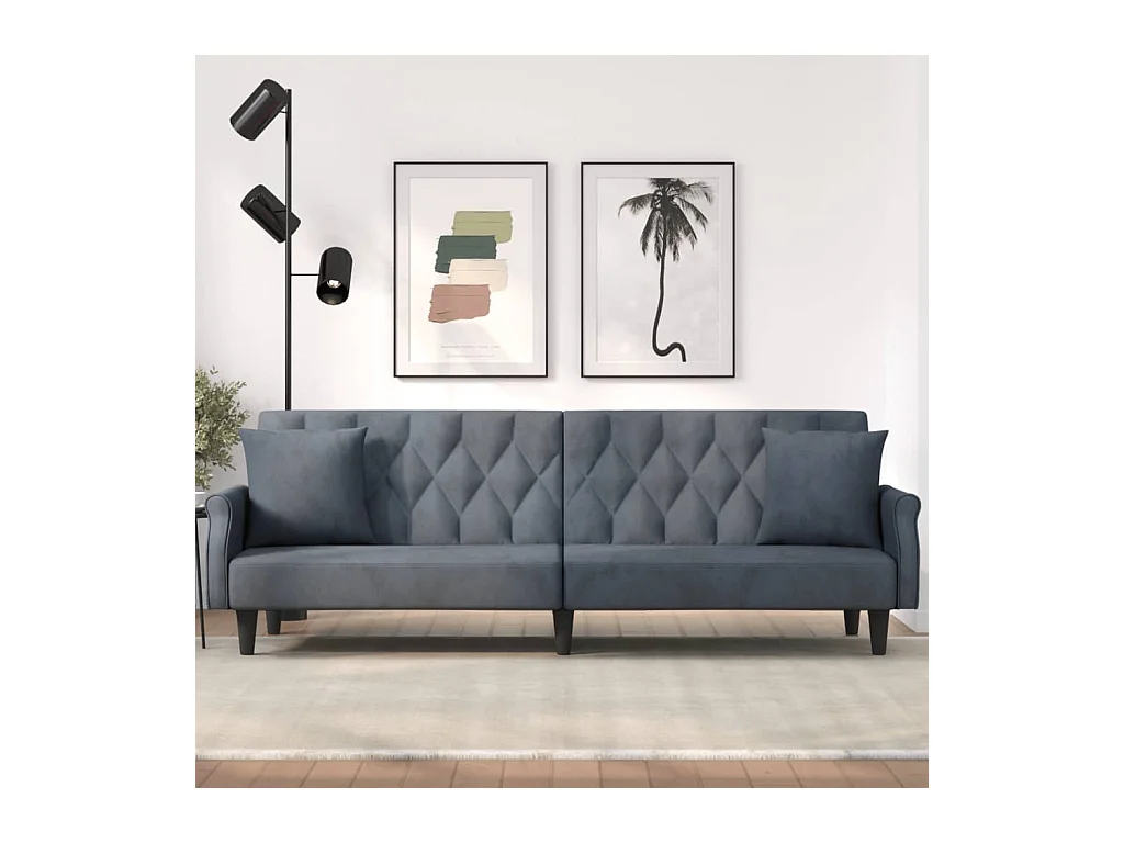 Canapé convertible avec accoudoirs gris foncé velours KFE7634