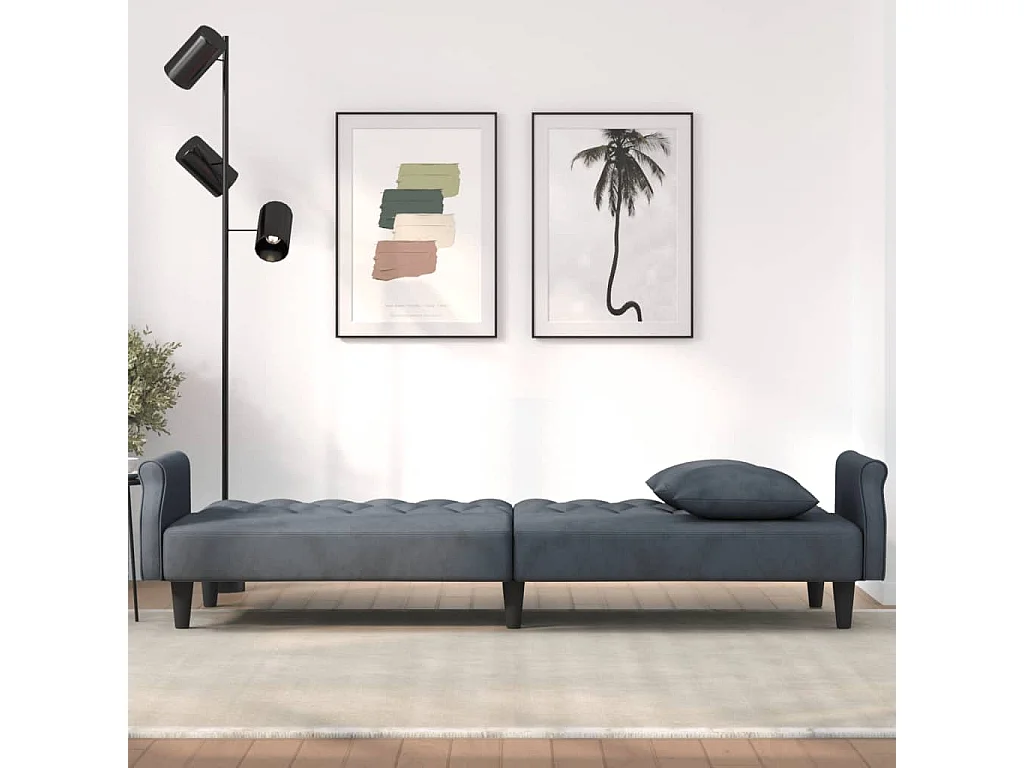 Canapé convertible avec accoudoirs gris foncé velours KFE7634