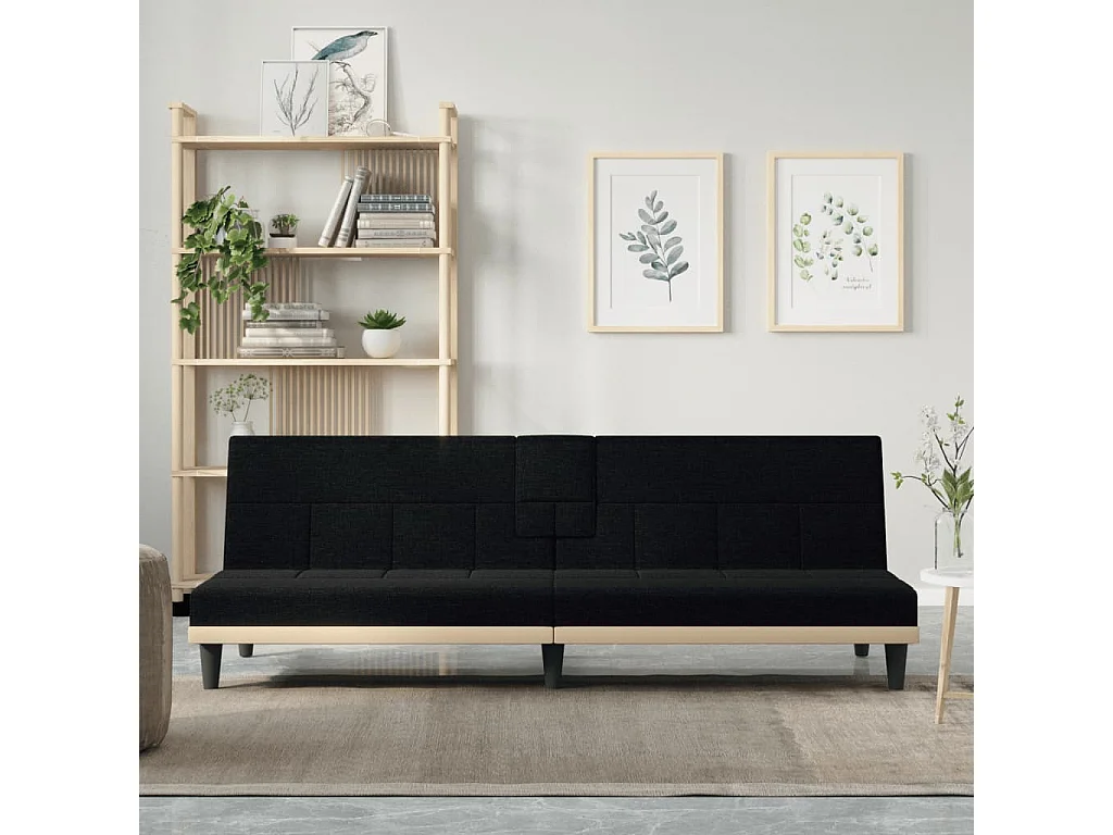 Canapé convertible avec porte-gobelets noir tissu KFE9408