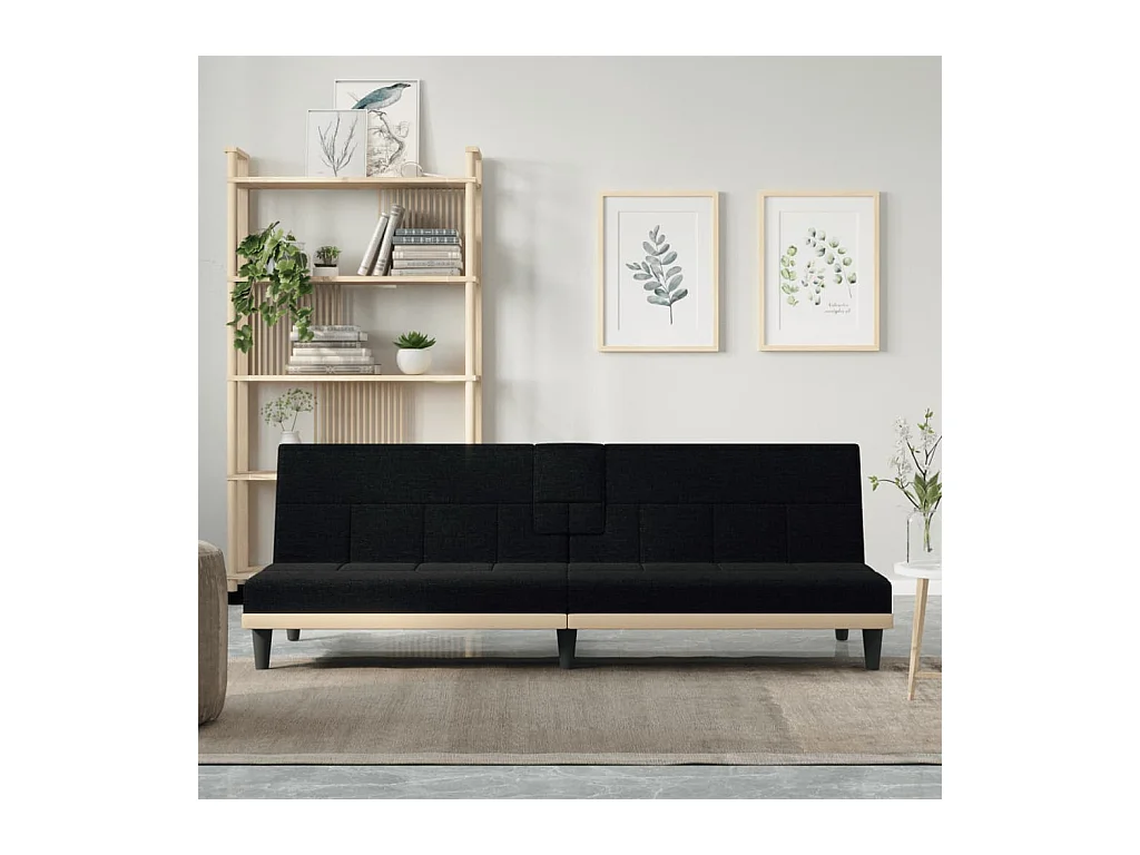 Canapé convertible avec porte-gobelets noir tissu KFE9408