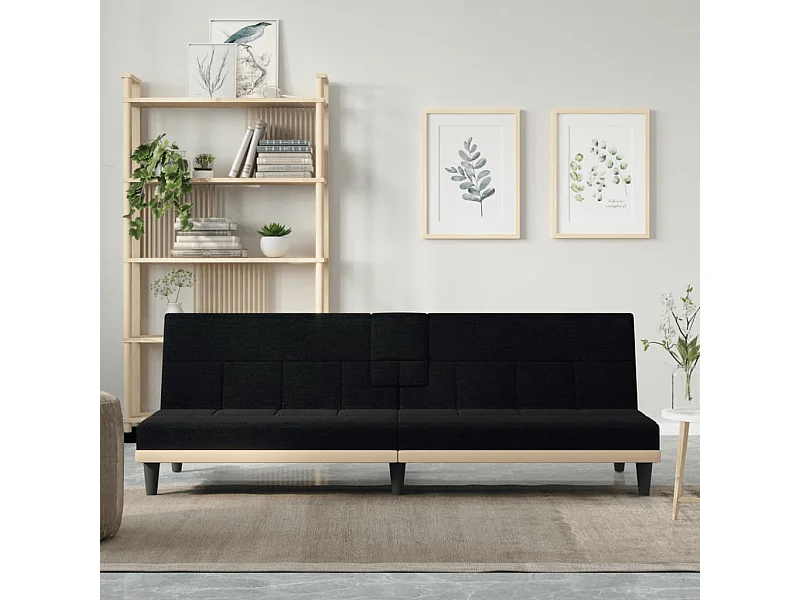 Slaapbank met bekerhouders stof zwart NL280988