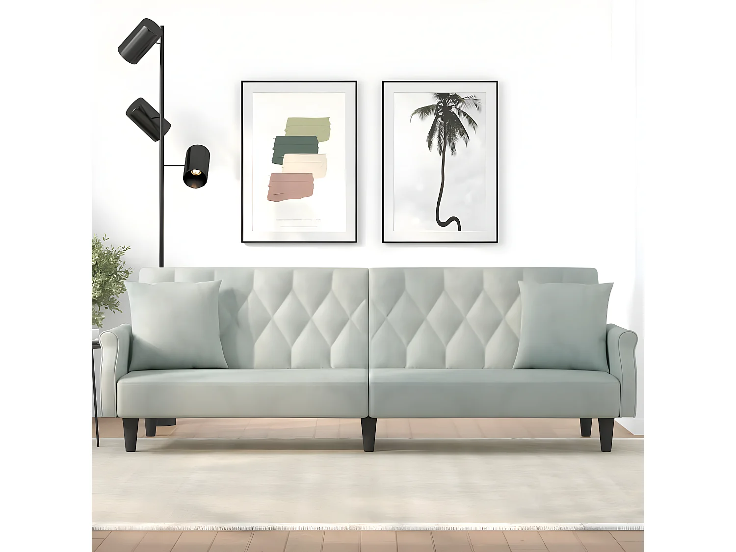 Canapé convertible avec accoudoirs gris clair velours KFE2285