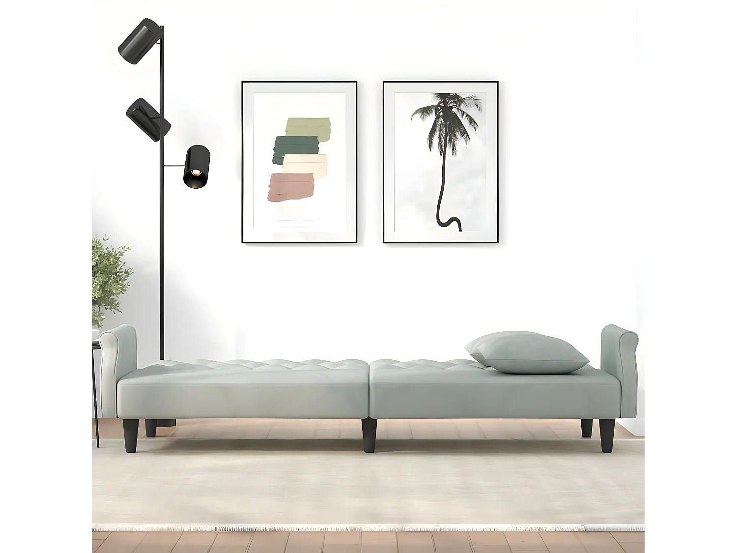 Canapé convertible avec accoudoirs gris clair velours KFE2285