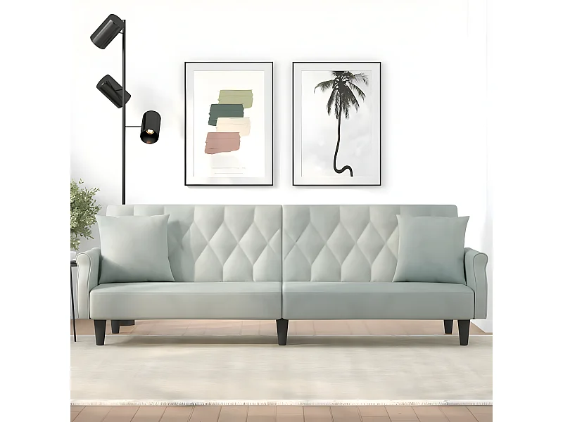 Canapé convertible avec accoudoirs gris clair velours KFE2285