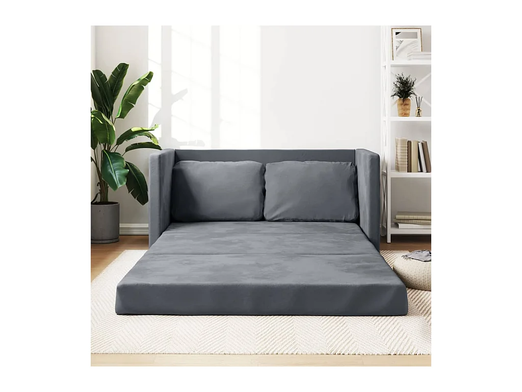 Canapé convertible 2 en 1 gris foncé 122x204x55 cm velours LODW81009