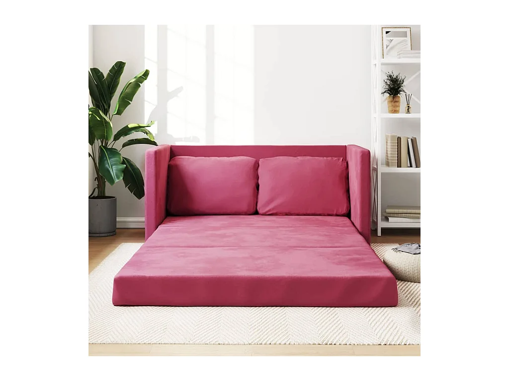Canapé convertible 2 en 1 rouge bordeaux 122x204x55 cm velours LODW62678