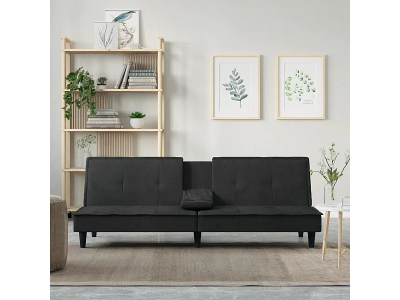 Sofá cama con portavasos terciopelo negro PWFG75694