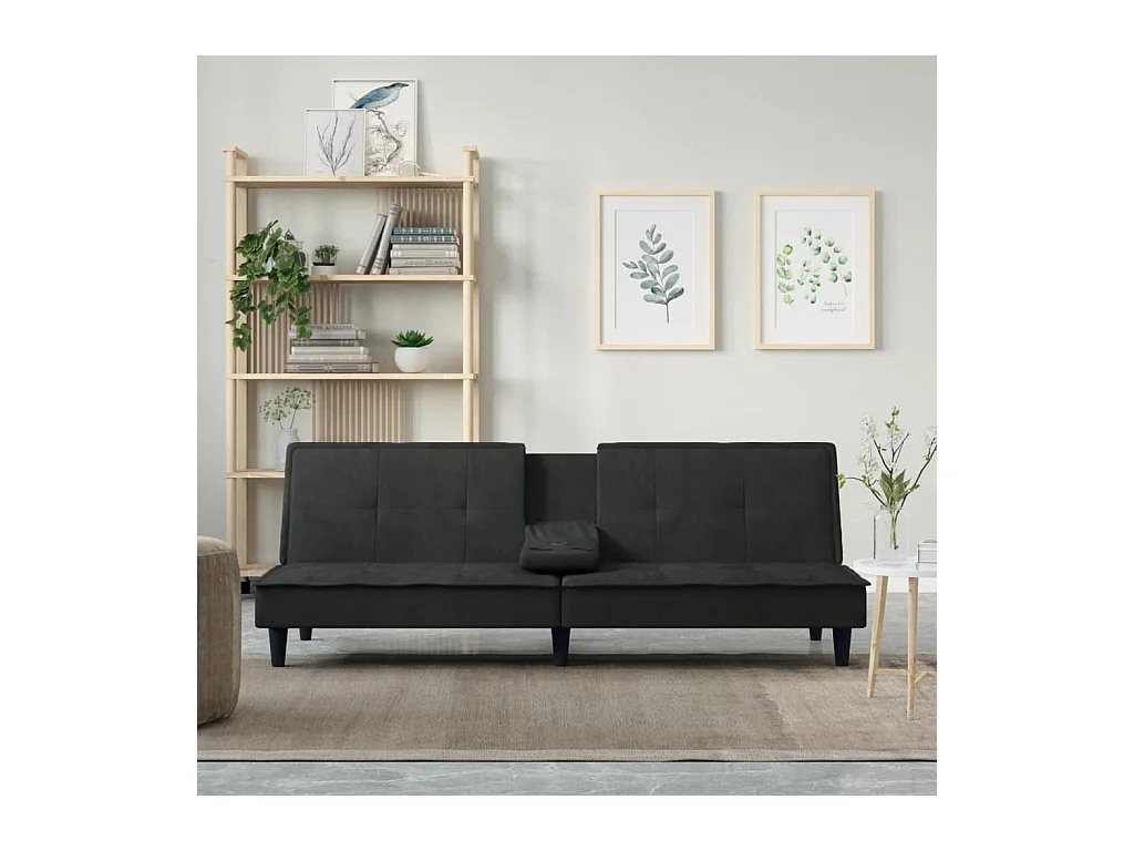 Canapé convertible avec porte-gobelets noir velours KFE9581