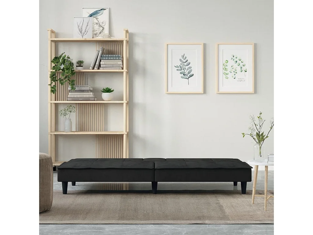 Canapé convertible avec porte-gobelets noir velours KFE9581