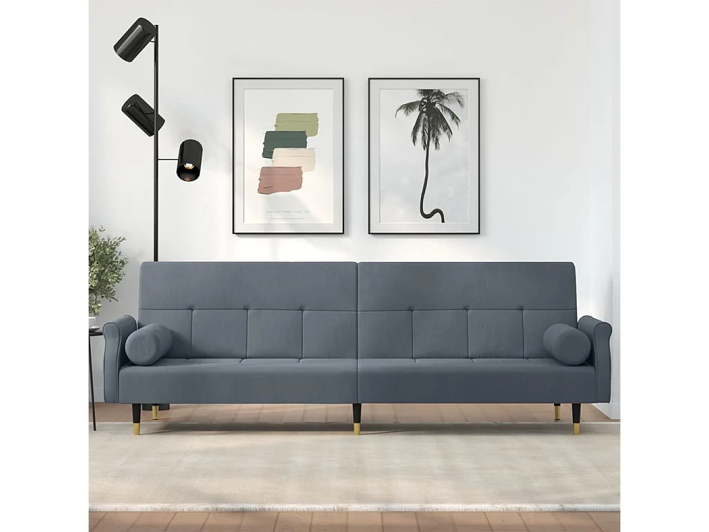 Canapé convertible avec coussins gris foncé velours KFE7253