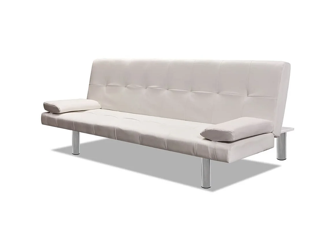 Sofá cama con dos cojines cuero artificial ajustable crema ES56129