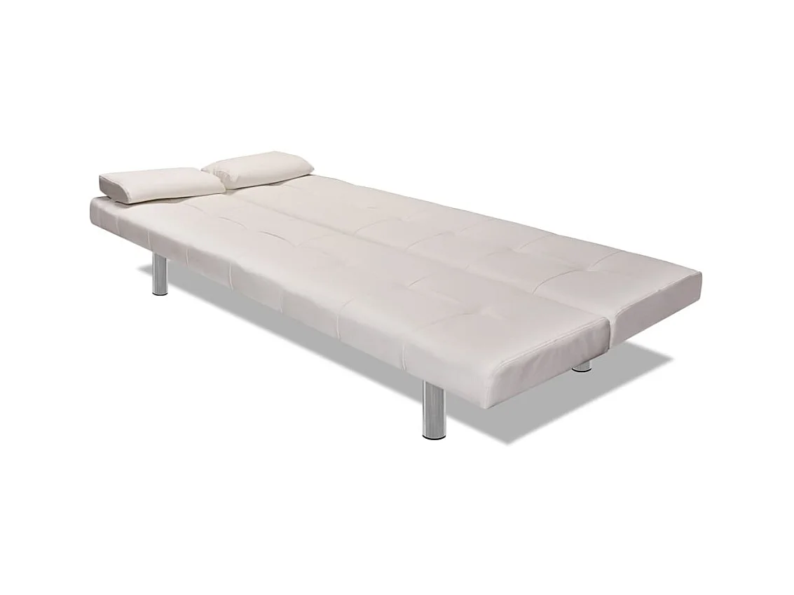 Sofá cama con dos cojines cuero artificial ajustable crema ES56129