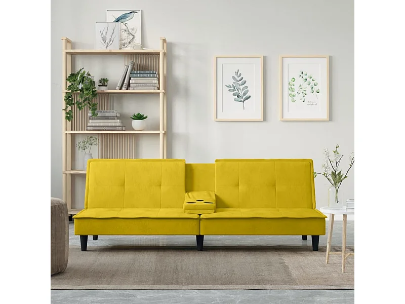 Sofá cama con portavasos terciopelo amarillo PWFG75290