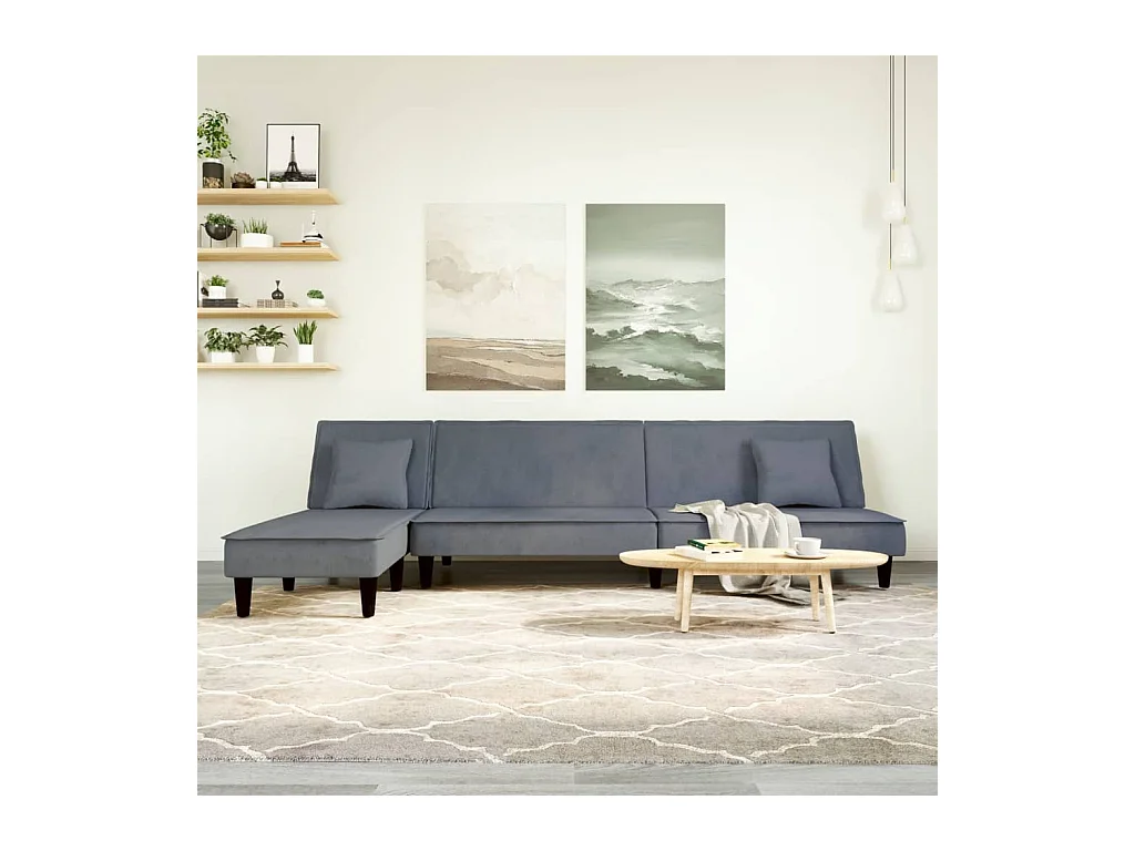 Canapé convertible d'angle gris 255x140x70 cm velours KFE6461