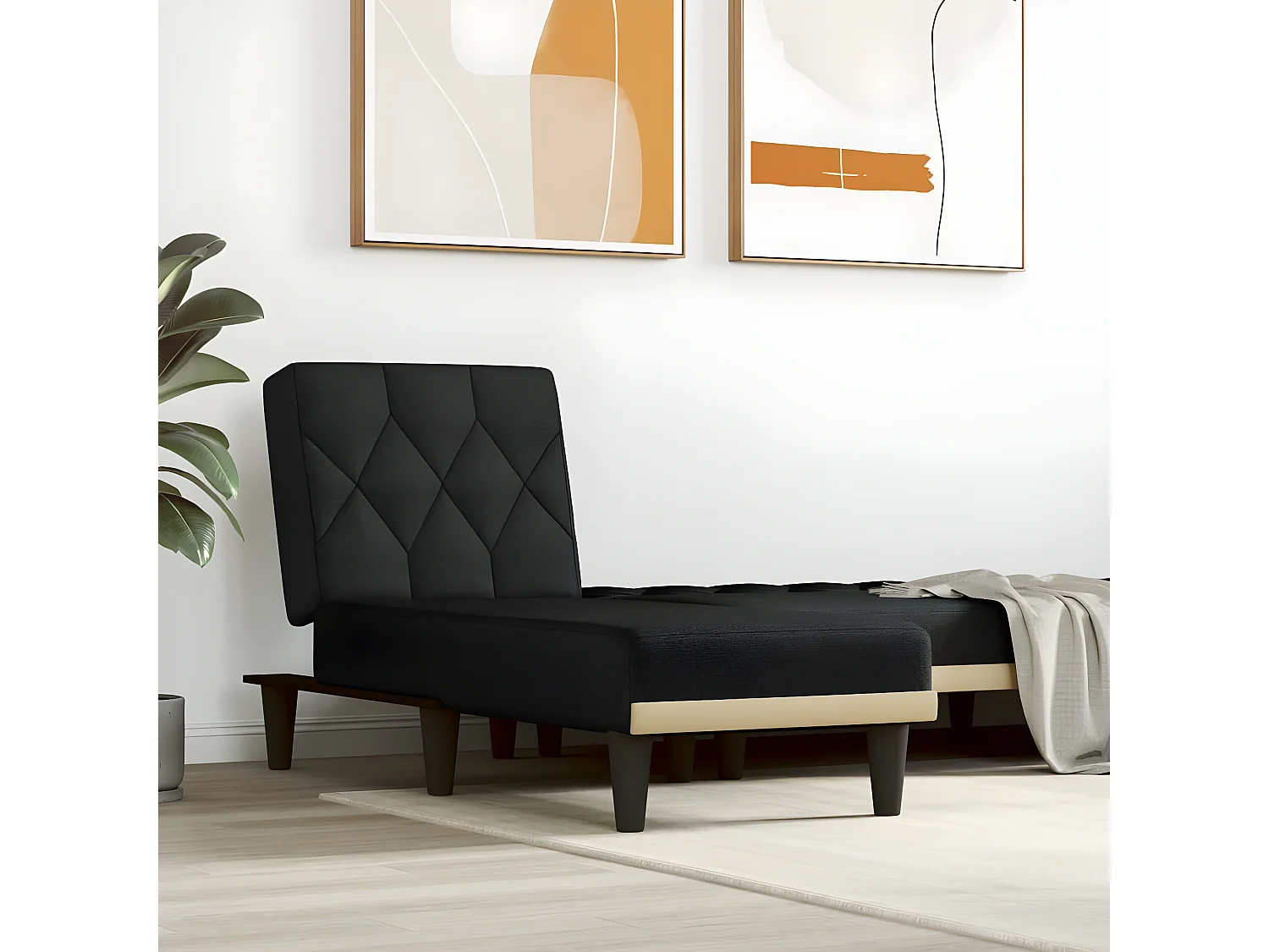 Méridienne convertible noir tissu LSJ7182