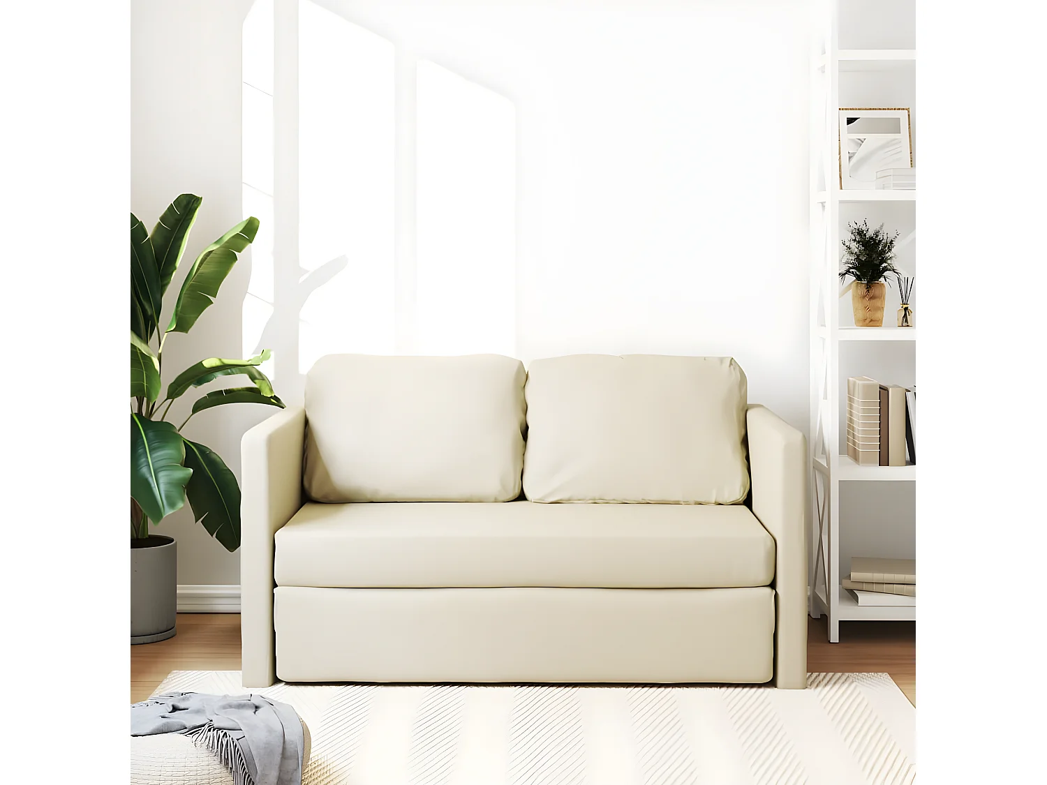 Canapé convertible 2 en 1 crème 112x174x55 cm similicuir LODW42817