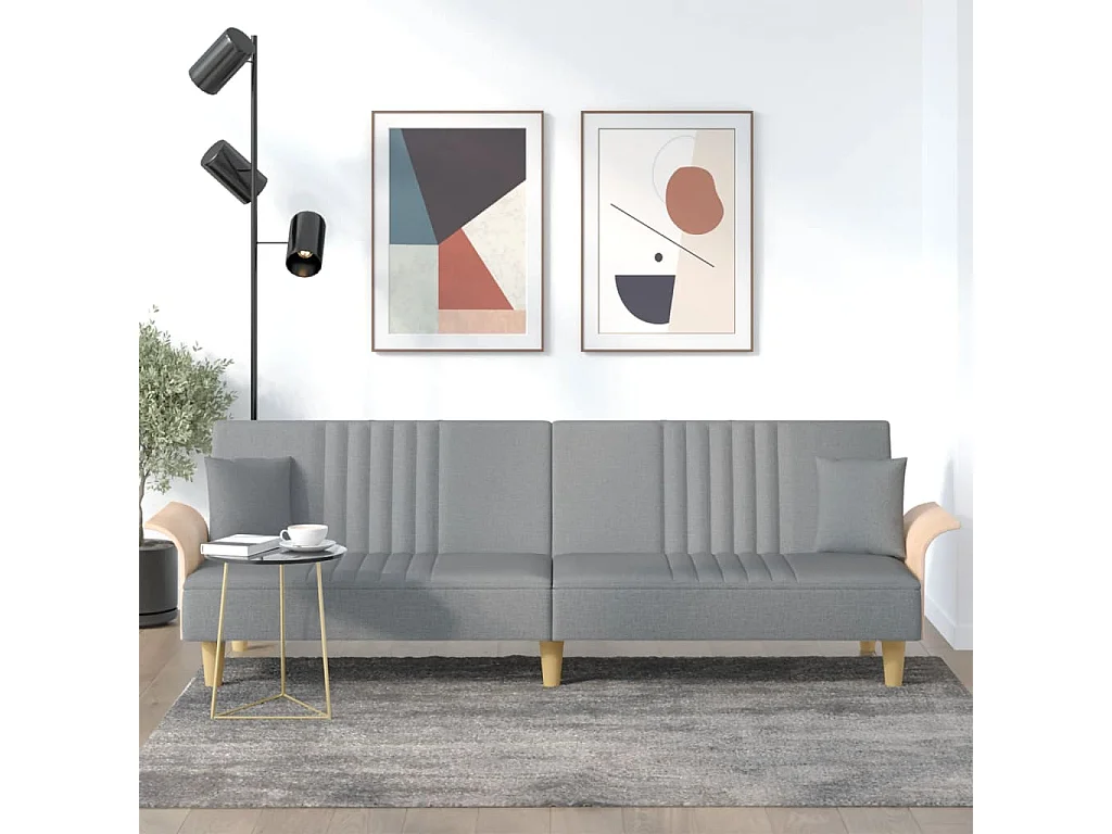 Canapé convertible avec accoudoirs gris clair tissu KFE7497