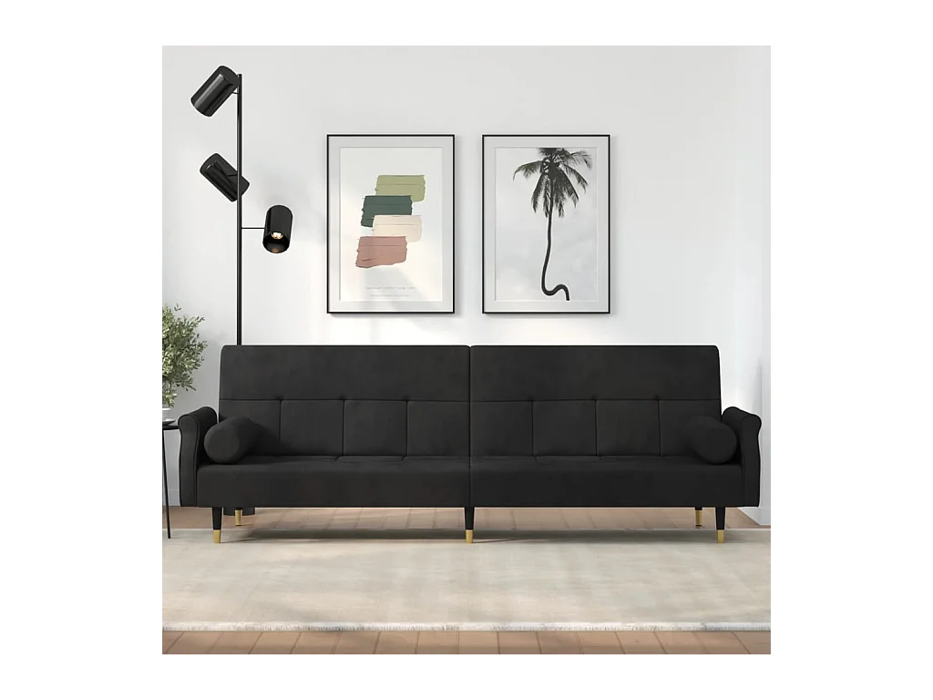 Canapé convertible avec coussins noir velours KFE8775