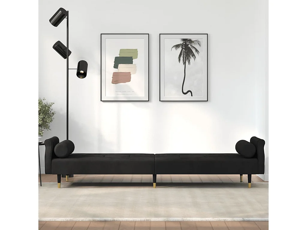 Canapé convertible avec coussins noir velours KFE8775