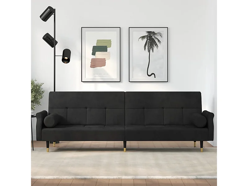 Slaapbank met kussens fluweel zwart NL686741