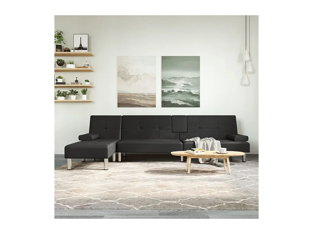 Canapé convertible d'angle noir 255x140x70 cm similicuir KFE5037