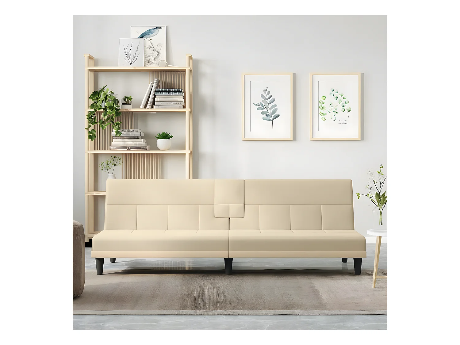 Canapé convertible avec porte-gobelets beige tissu KFE5932