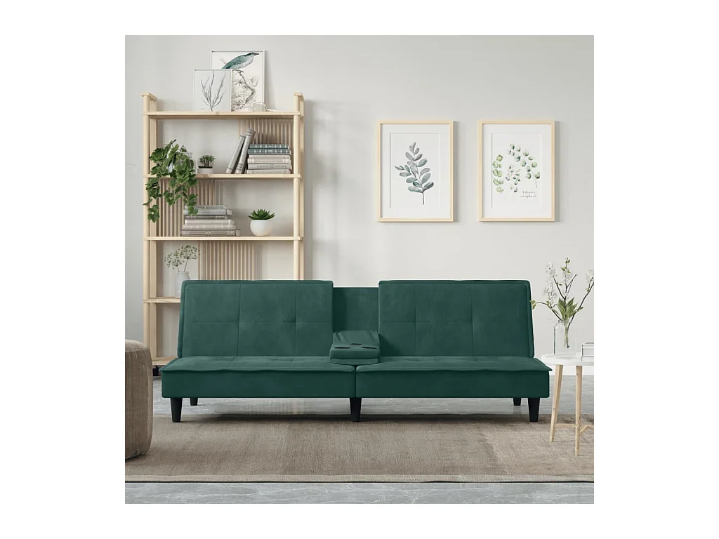 Canapé convertible avec porte-gobelets vert foncé velours KFE1160