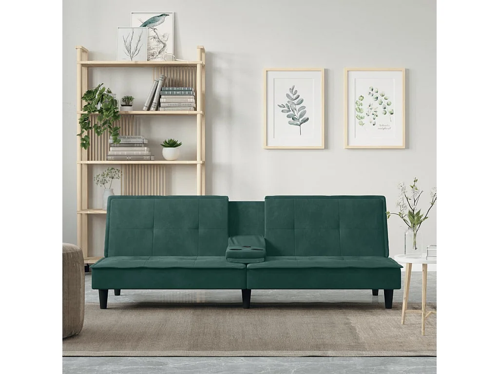 Canapé convertible avec porte-gobelets vert foncé velours KFE1160