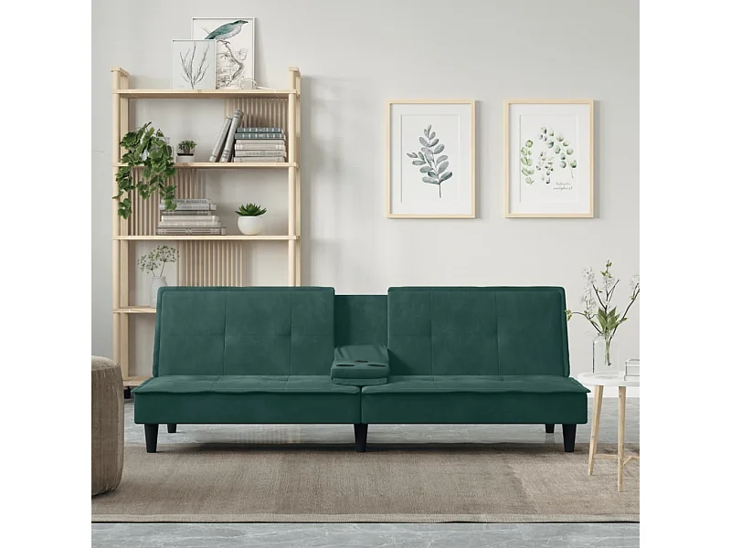 Canapé convertible avec porte-gobelets vert foncé velours KFE1160