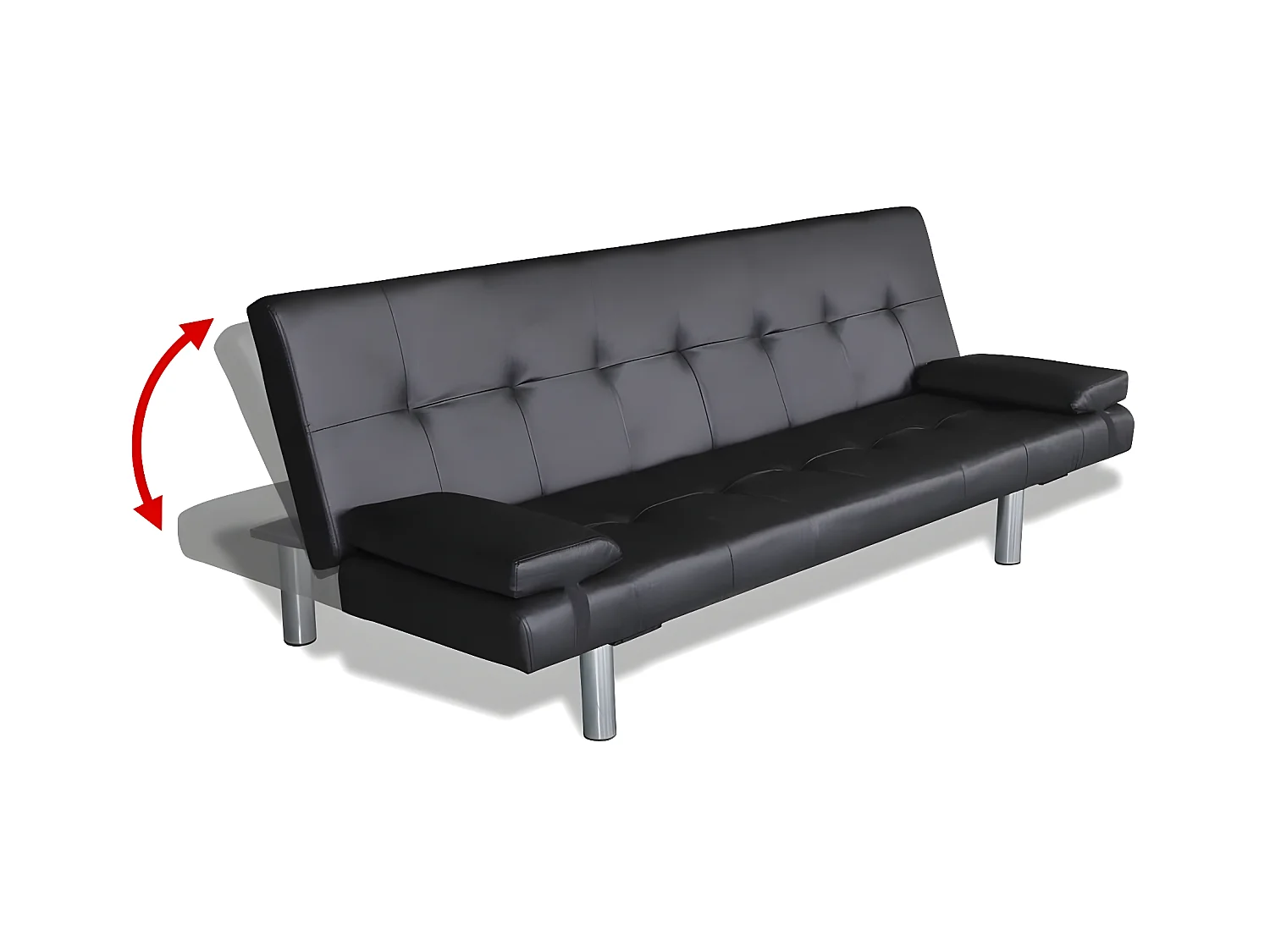 Canapé convertible réglable avec deux oreillers Similicuir Noir KFE4574