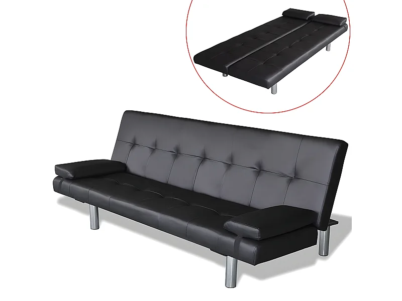 Canapé convertible réglable avec deux oreillers Similicuir Noir KFE4574