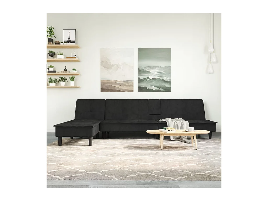 Canapé convertible d'angle noir 255x140x70 cm velours OLA8706