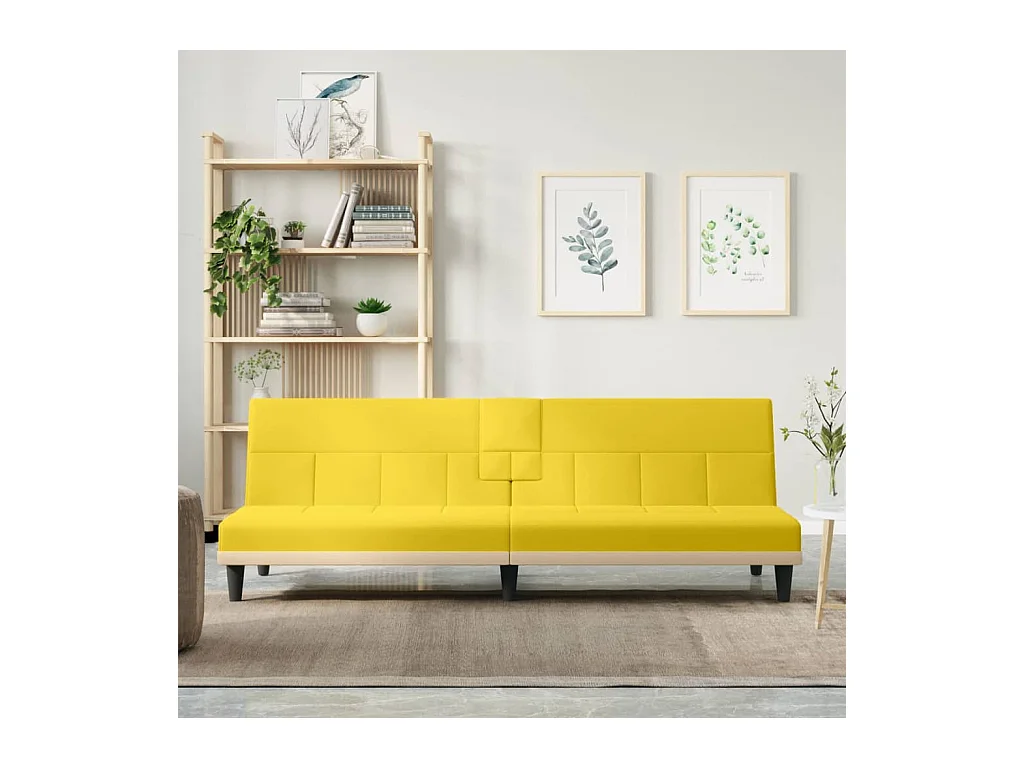 Canapé convertible avec porte-gobelets jaune clair tissu KFE1771