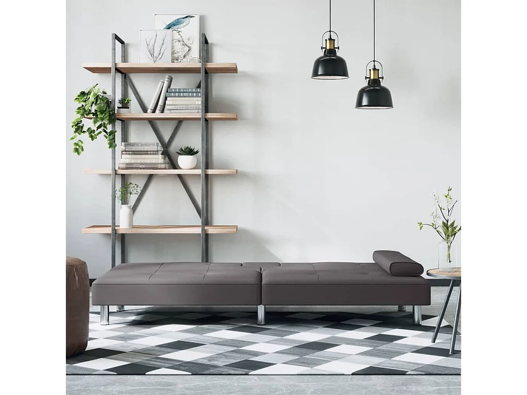 Canapé convertible avec porte-gobelets gris similicuir KFE6005