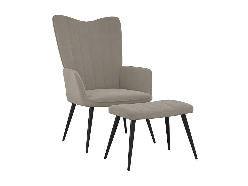 Fauteuil droit avec repose-pied Gris clair Velours LSJ5568