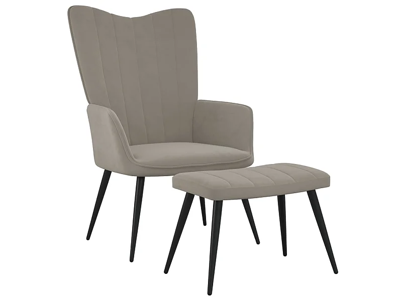 Fauteuil droit avec repose-pied Gris clair Velours LSJ5568