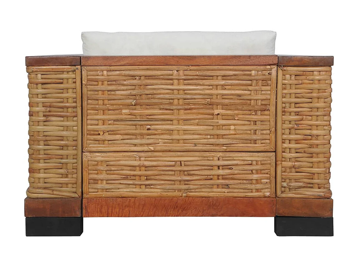 Poltrona com almofadões em vime natural castanho PT226384