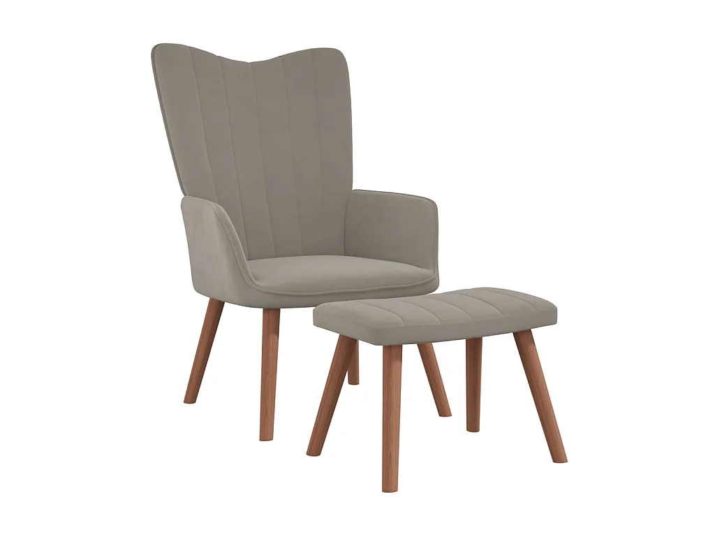 Fauteuil droit avec repose-pied Gris clair Velours LSJ5700