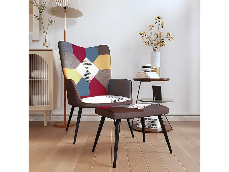 Relaxsessel | Fernsehsessel mit Hocker Patchwork Stoff -gkd915248