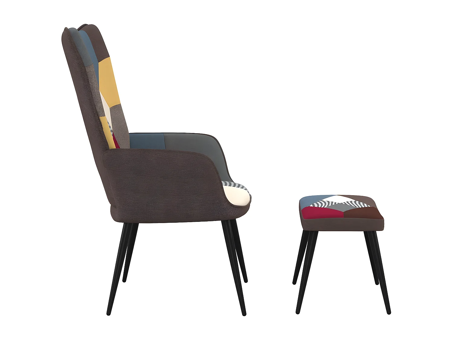 Fauteuil droit avec repose-pied Patchwork Tissu LSJ1031