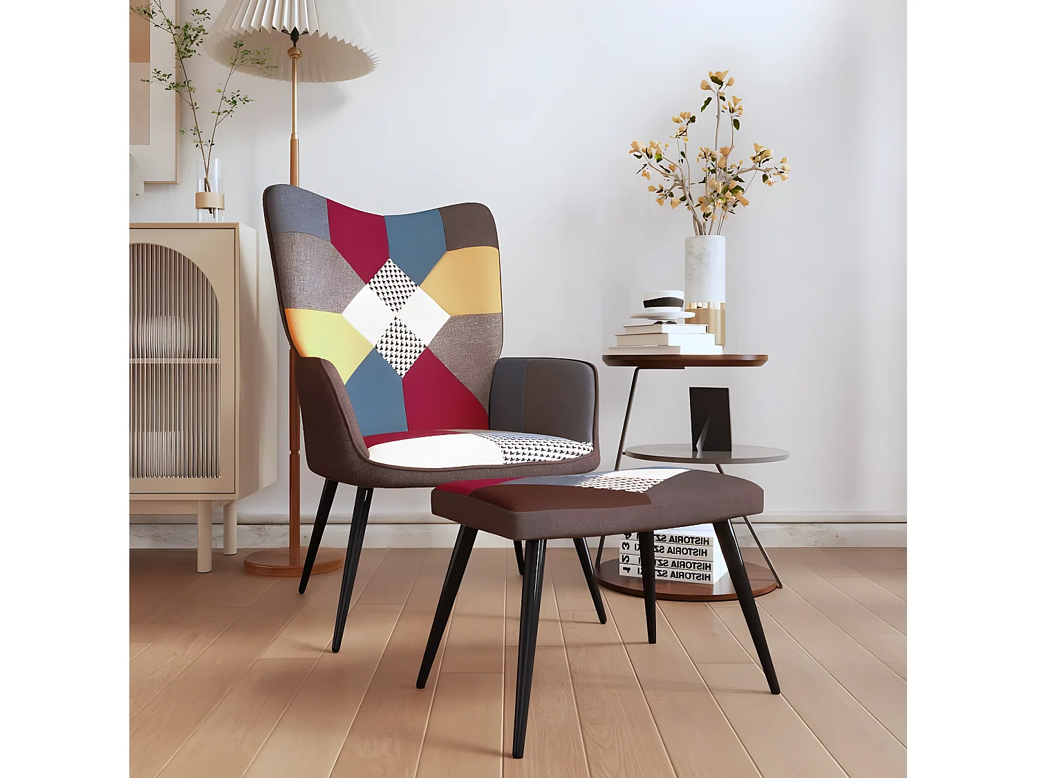 Relaxsessel | Fernsehsessel mit Hocker Patchwork Stoff -gkd915248