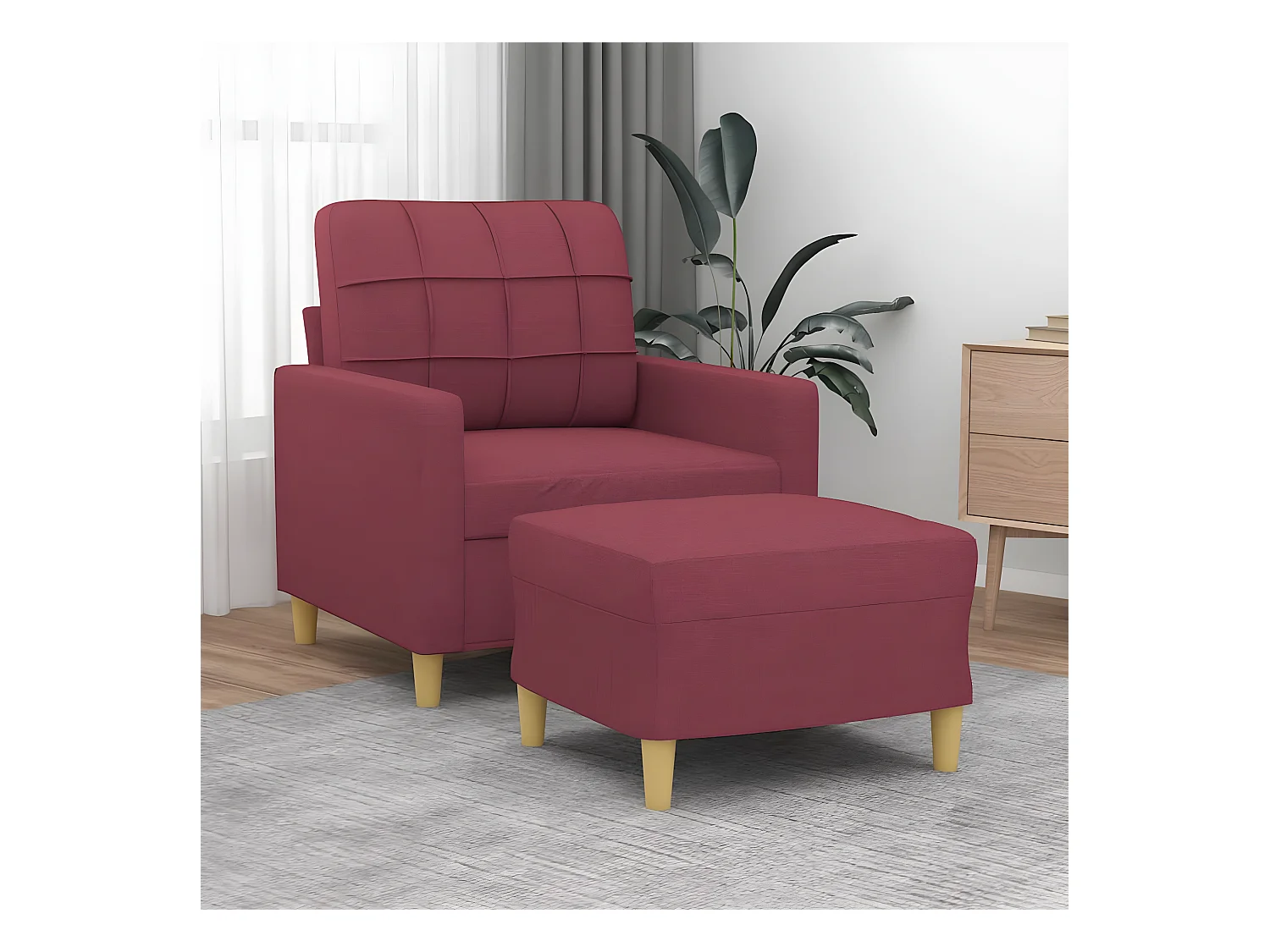Fauteuil avec repose-pied Confortable Rouge bordeaux 60 cm Tissu LQD2577