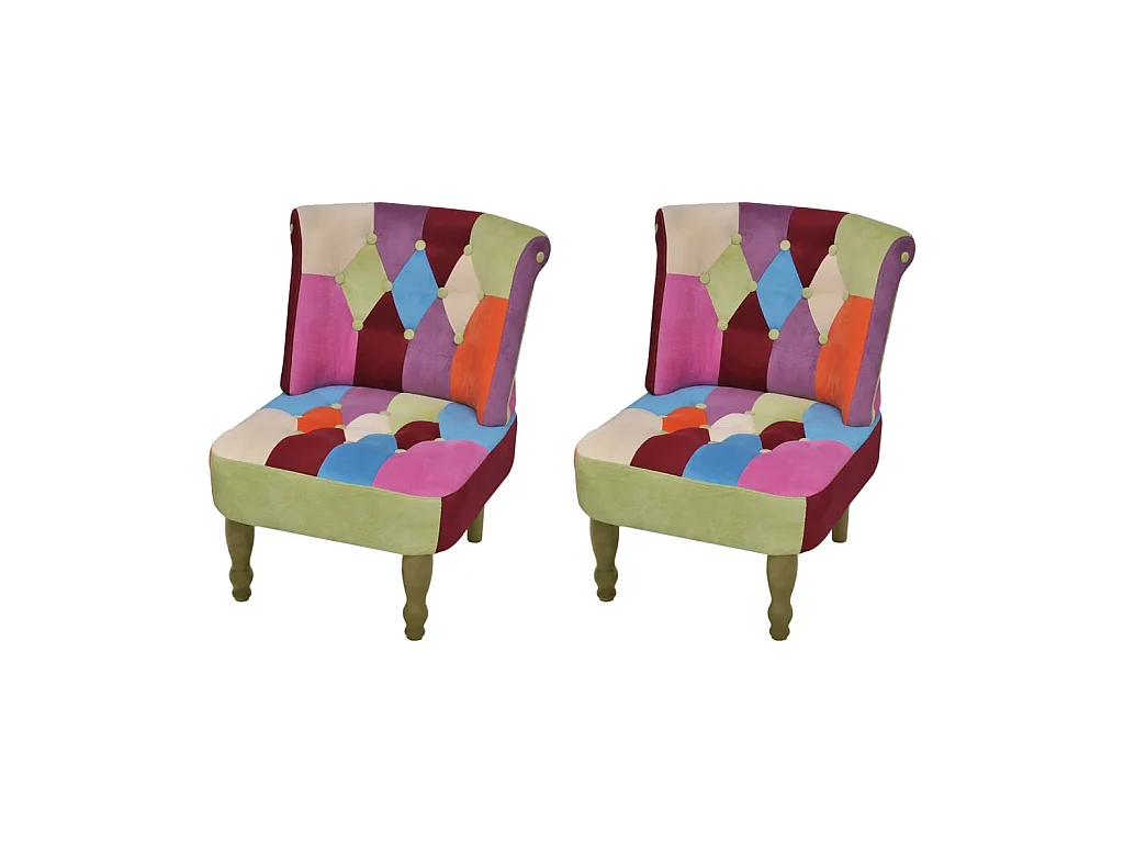 Lot de 2 Fauteuils en style français avec design patchwork tissu OIU8623