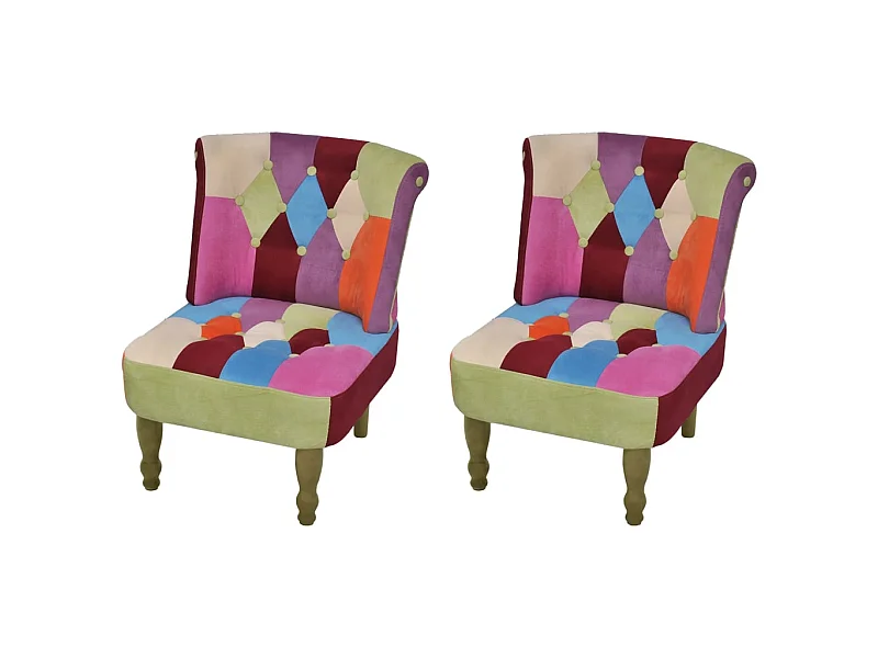 Lot de 2 Fauteuils en style français avec design patchwork tissu OIU8623