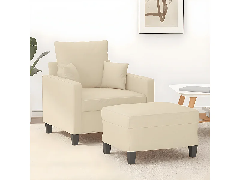 Poltrona com apoio de pés 60 cm tecido cor creme PT395949