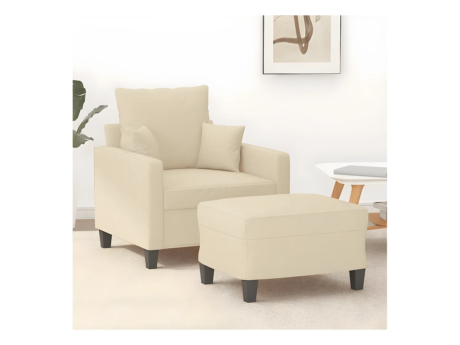 Fauteuil avec repose-pied Crème 60 cm Tissu FVBB47614